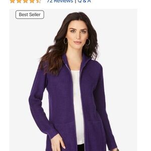 Roaman's Deep Purple Hooded Zip-Up Cardigan Sweater Plus Size 26/28